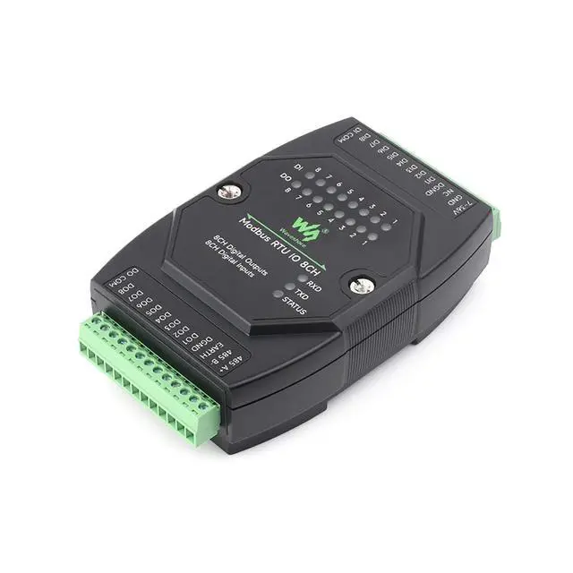 Alt view image 6 of 7 - Modbus RTU IO Module 8DI 8DO, Industrial RS485 Digital Input Output Controller, DC 7-36V Supply, Optocoupler Isolation, 500mA Sinking Open-Drain Outputs, DIN Rail Mount, TVS/Fuse Protection
