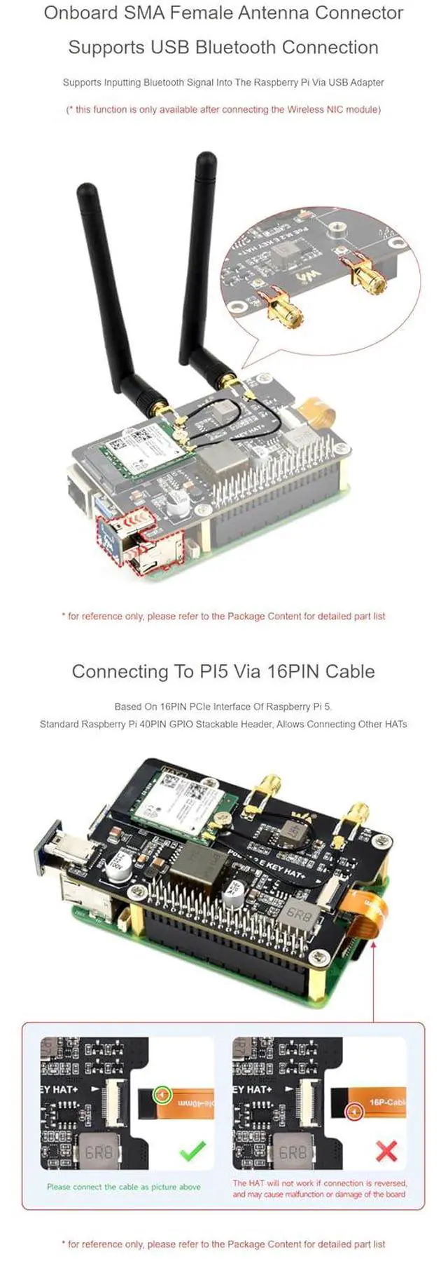 Alt view image 3 of 7 - PCIe to M.2 E Key Adapter with PoE HAT & Wireless-AX210 Module for Raspberry Pi 5, NGFF M.2 E Key NIC Compatible, Power Over Ethernet, 16PIN PCIe Interface, 5V/12V Output, Stackable GPIO Header