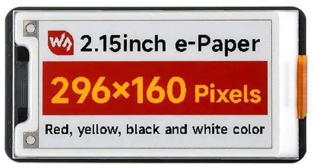 Main image of 2.15 Inch e-Paper Display HAT+ (G), E-Ink Screen 296x160, Red/Yellow/Black/White, SPI Interface, Fits Raspberry Pi Boards/Jetson Nano/Arduino/STM32/RDK X3
