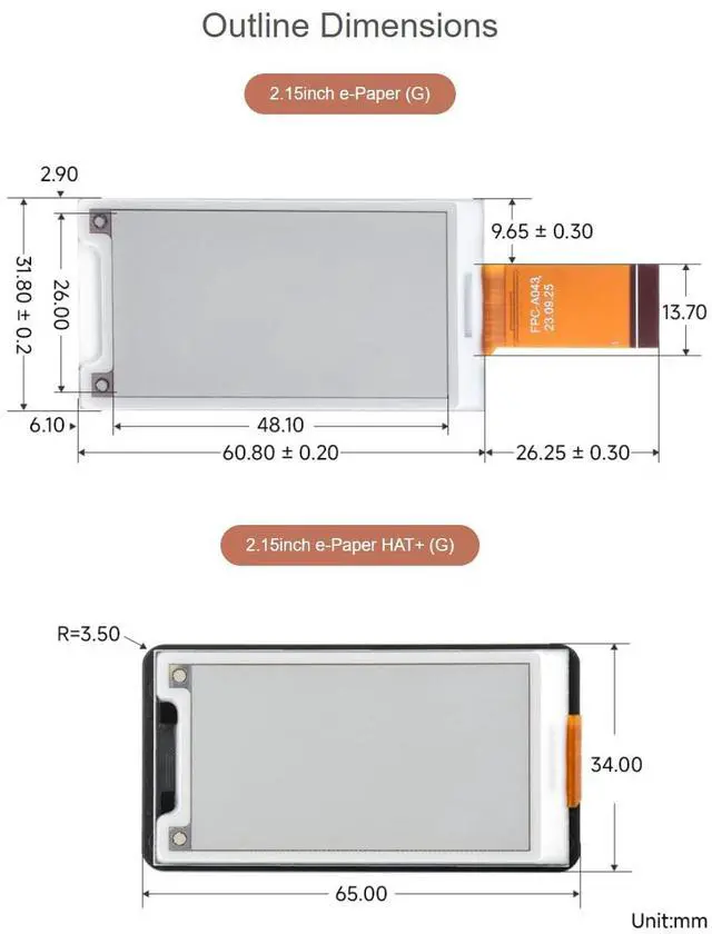 Alt view image 7 of 7 - 2.15 Inch e-Paper Display HAT+ (G), E-Ink Screen 296x160, Red/Yellow/Black/White, SPI Interface, Fits Raspberry Pi Boards/Jetson Nano/Arduino/STM32/RDK X3