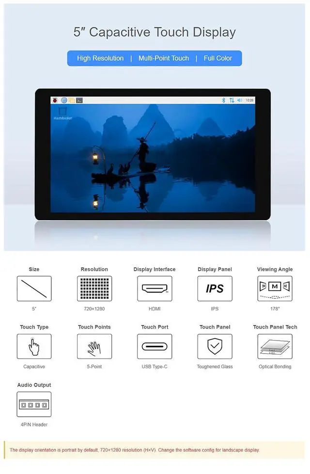 Alt view image 3 of 7 - 5-Inch Capacitive Touch Display for Raspberry Pi/Jetson/Windows PC | 720x1280 IPS LCD Panel with Optical Bonding Glass | HDMI Interface | 5-Point Touch Support | Fits Raspberry Pi OS, Ubuntu, Retropie
