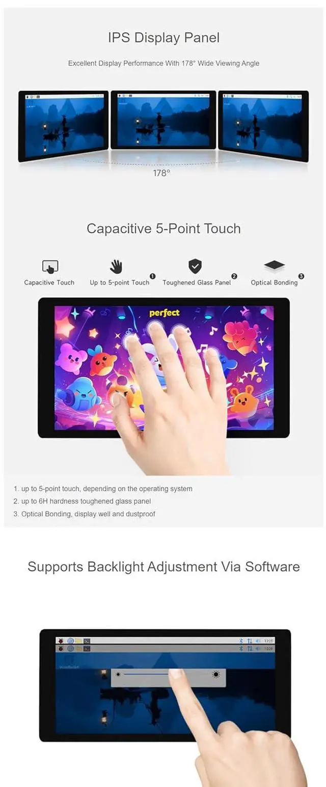 Alt view image 5 of 7 - 5-Inch Capacitive Touch Display for Raspberry Pi/Jetson/Windows PC | 720x1280 IPS LCD Panel with Optical Bonding Glass | HDMI Interface | 5-Point Touch Support | Fits Raspberry Pi OS, Ubuntu, Retropie