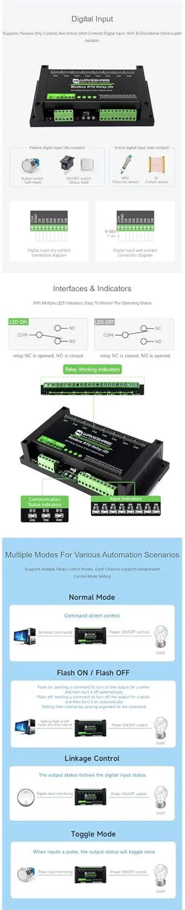 Alt view image 6 of 7 - Industrial 8-Channel Modbus RTU Relay Module with RS485 Communication, Digital Inputs, and Isolated Protection - High Reliability, Safety, and Fast Communication for Industrial Control