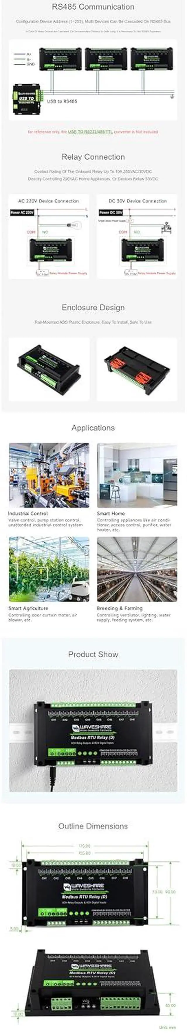Alt view image 7 of 7 - Industrial 8-Channel Modbus RTU Relay Module with RS485 Communication, Digital Inputs, and Isolated Protection - High Reliability, Safety, and Fast Communication for Industrial Control
