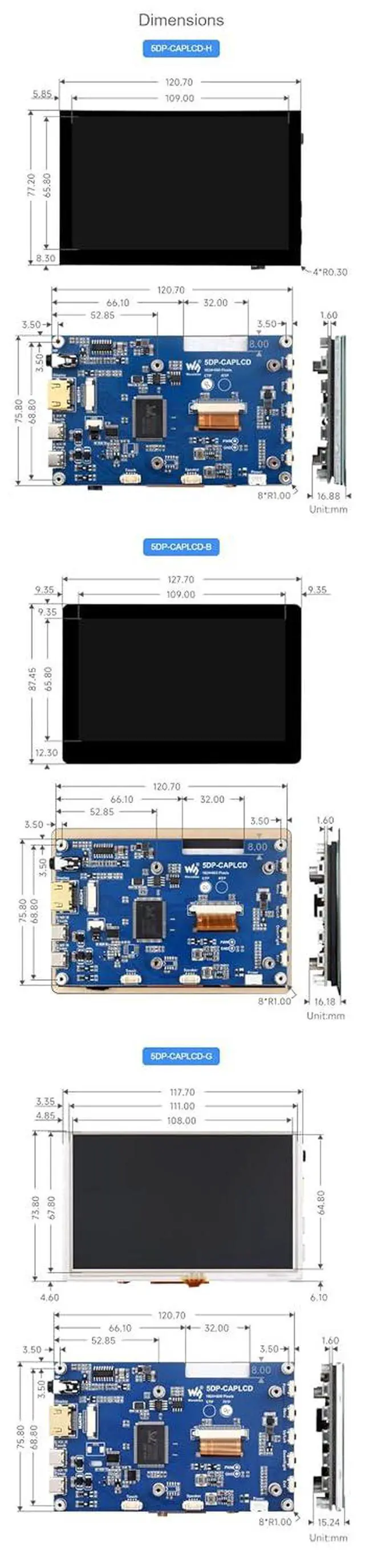 Alt view image 6 of 7 - 5 Inch HDMI Touchscreen for Raspberry Pi/Jetson Nano/PC High-Brightness Display 1024x600 Pixels Toughened Glass Panel IPS Panel Monitor Wide-Bezel Capacitive Touch-5DP-CAPLCD-G