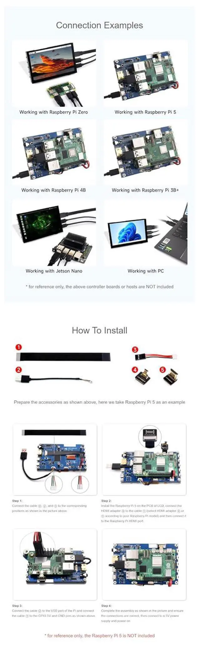 Alt view image 4 of 7 - 5 Inch HDMI Touchscreen for Raspberry Pi/Jetson Nano/PC High-Brightness Display 1024x600 Pixels Toughened Glass Panel IPS Panel Monitor Wide-Bezel Capacitive Touch-5DP-CAPLCD-G