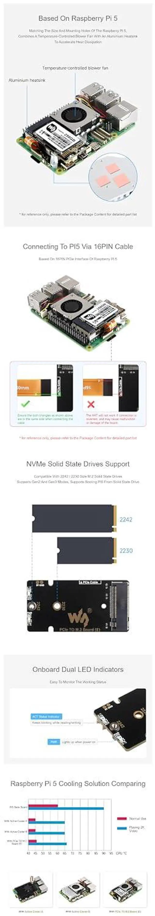 Alt view image 6 of 7 - PCIe to M.2 Adapter Board (E) for Raspberry Pi 5 Fits 2242/2230 Size NVMe Protocol M.2 SSD, High-Speed Reading/Writing for Raspberry Pi 5 NVMe with Cooling Fan 8Gbps Data Rate