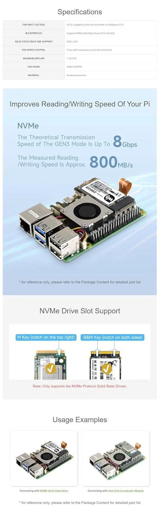 Alt view image 5 of 7 - PCIe to M.2 Adapter Board (E) for Raspberry Pi 5 Fits 2242/2230 Size NVMe Protocol M.2 SSD, High-Speed Reading/Writing for Raspberry Pi 5 NVMe with Cooling Fan 8Gbps Data Rate