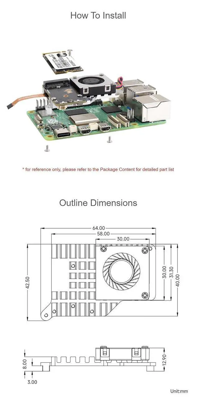 Alt view image 7 of 7 - PCIe to M.2 Adapter Board (E) for Raspberry Pi 5 Fits 2242/2230 Size NVMe Protocol M.2 SSD, High-Speed Reading/Writing for Raspberry Pi 5 NVMe with Cooling Fan 8Gbps Data Rate