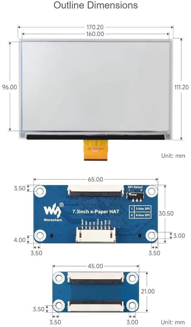 Alt view image 5 of 7 - 7.3 Inch 6 Color E-Paper Display Module E-Ink Display Panel for Raspberry Pi/Jetson Nano/Arduino/STM32 800×480 Pixels SPI Communication