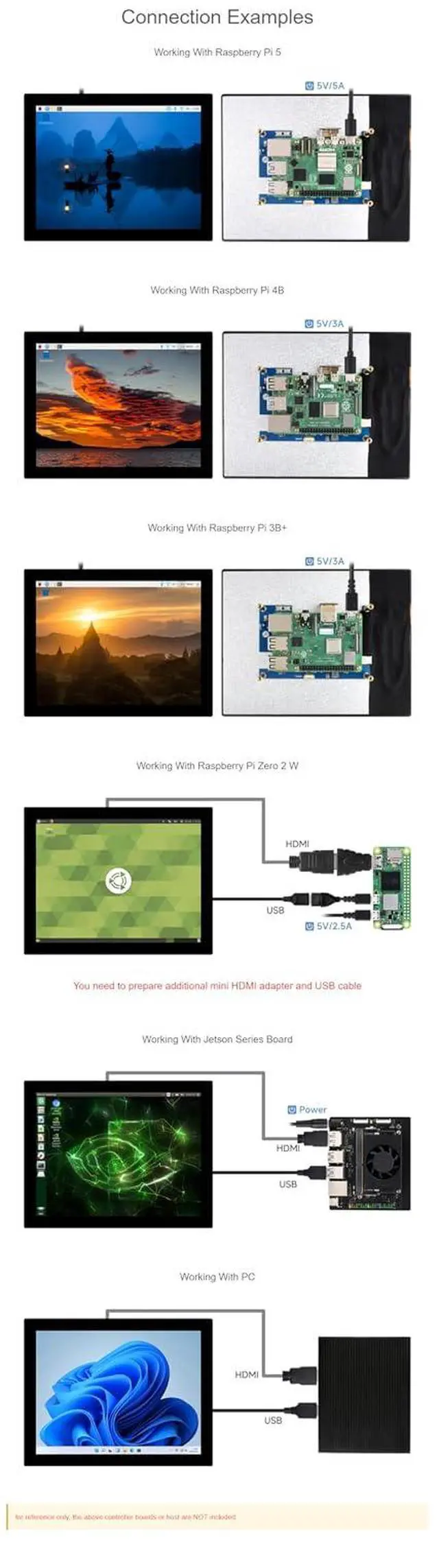 Alt view image 5 of 7 - 8 Inch Capacitive Touch Display for Raspberry Pi 5/Jetson Nano 768×1024 Toughened Glass Panel 8 Inch Monitor HDMI Interface 10-Point Touch IPS Panel