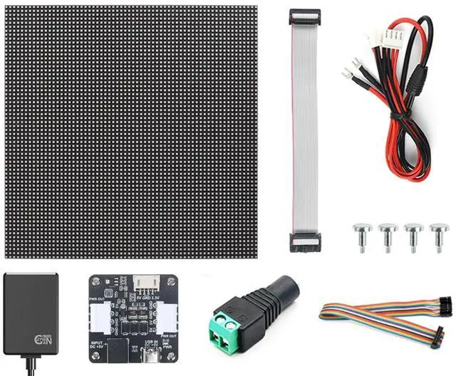 Main image of RGB LED Matrix Panel for Raspberry Pi for Arduino Full Color 64x64 LED Panel 192x192 mm 3mm Pitch 4096 LEDs with Power Adapter Board and GaN Power Supply 27W