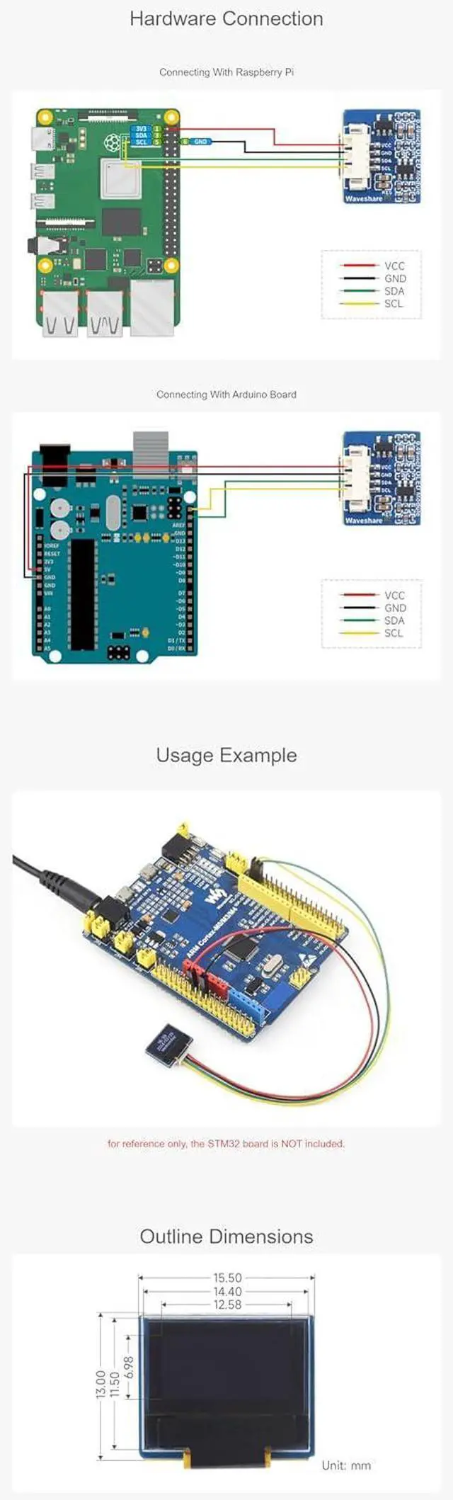 Alt view image 5 of 5 - 0.49 Inch OLED Display Module for Raspberry Pi 5B 4B+ 4B 3B+ 3B 2B+ Zero W WH 2 W for Arduino STM32 64×32 I2C Communication Black/White Display Color
