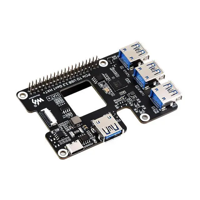 Alt view image 3 of 6 - for Raspberry Pi 5 PCIe to USB 3.2 Gen1 HAT PCIe to USB HUB Module with 4X High Speed USB Ports Driver-Free Reserved Cooling Fan Hole