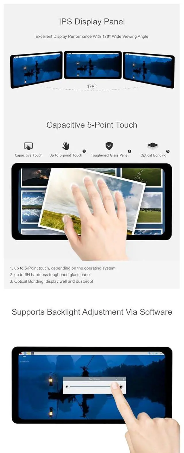 Alt view image 5 of 7 - 6.25inch Capacitive Touch Display for Raspberry Pi Jetson Nano 720×1560 HDMI Interface IPS Panel 5-Point Touch 178° Viewing Angle Supports Windows 11/10 / 8.1/8 / 7