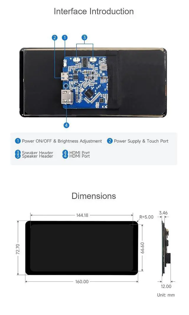 Alt view image 6 of 7 - 6.25inch Capacitive Touch Display for Raspberry Pi Jetson Nano 720×1560 HDMI Interface IPS Panel 5-Point Touch 178° Viewing Angle Supports Windows 11/10 / 8.1/8 / 7