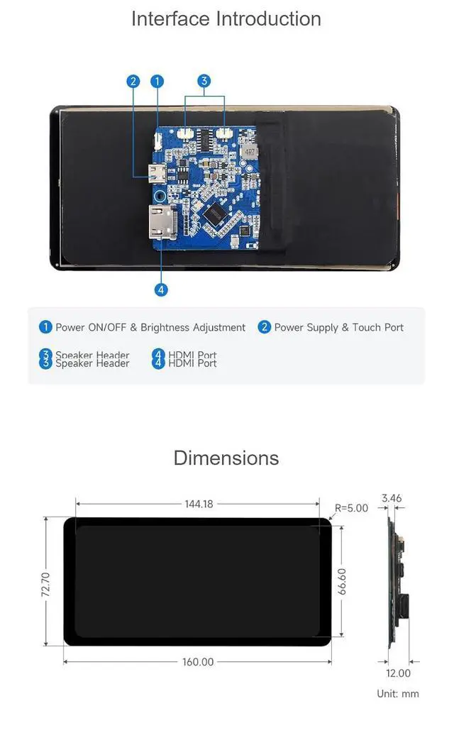 Alt view image 7 of 7 - 6.25inch Capacitive Touch Display for Raspberry Pi Jetson Nano 720×1560 HDMI Interface IPS Panel 5-Point Touch 178° Viewing Angle Supports Windows 11/10 / 8.1/8 / 7