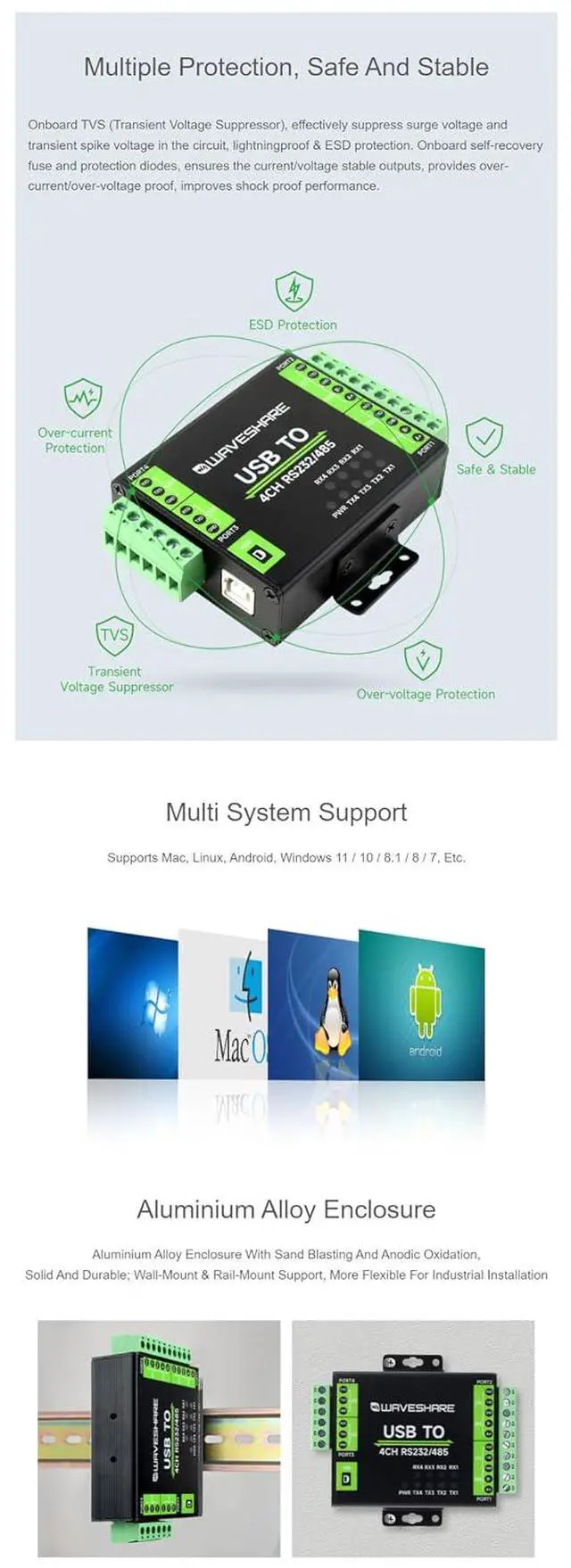 Alt view image 6 of 7 - Industrial Isolated USB to RS232/485 Converter Original FT4232HL Supports USB to USB to 4-Ch RS232, USB to 2-Ch RS232, USB to 2-Ch RS232/485
