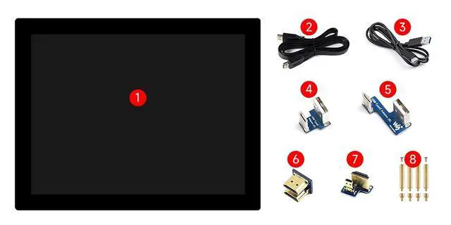 Alt view image 7 of 7 - 8 Inch Capacitive Touch Display for Raspberry Pi 5/Jetson Nano 768×1024 Toughened Glass Panel 8 Inch Monitor HDMI Interface 10-Point Touch IPS Panel