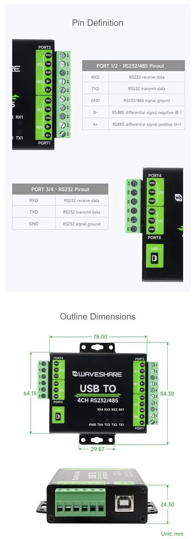 Alt view image 7 of 7 - Industrial Isolated USB to RS232/485 Converter Original FT4232HL Supports USB to USB to 4-Ch RS232, USB to 2-Ch RS232, USB to 2-Ch RS232/485