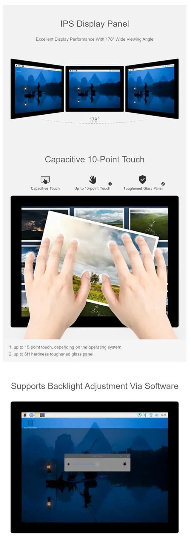 Alt view image 6 of 7 - 9.7inch Capacitive Touch Display for Raspberry Pi 5 4B+ 4B 3B+ 3B 2B+ Zero W WH Jetson Nano 768×1024 HDMI Interface IPS Panel 178° Wide Viewing Angle