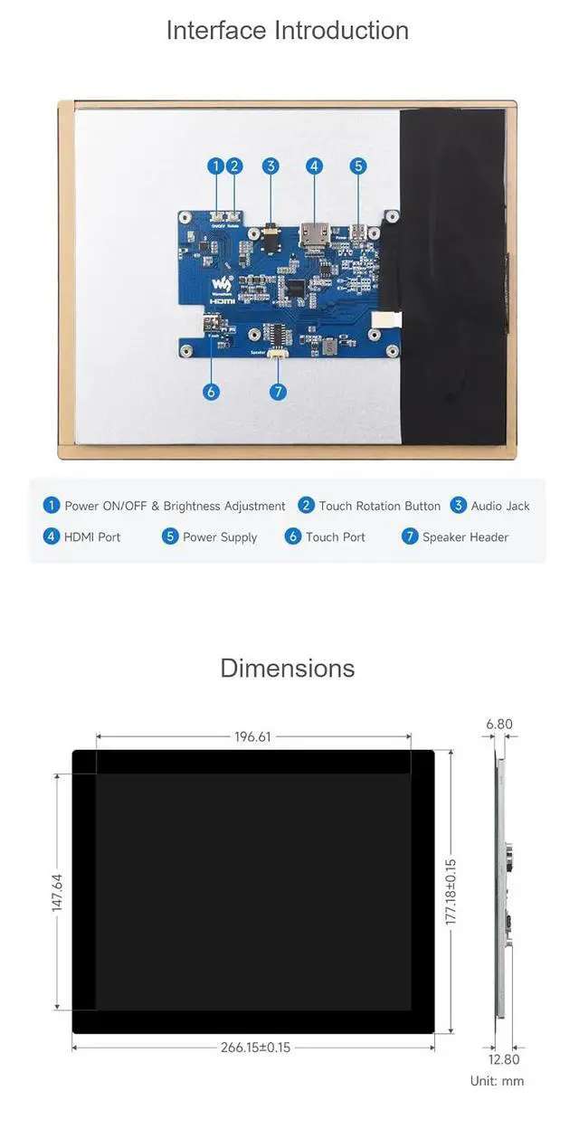 Alt view image 7 of 7 - 9.7inch Capacitive Touch Display for Raspberry Pi 5 4B+ 4B 3B+ 3B 2B+ Zero W WH Jetson Nano 768×1024 HDMI Interface IPS Panel 178° Wide Viewing Angle