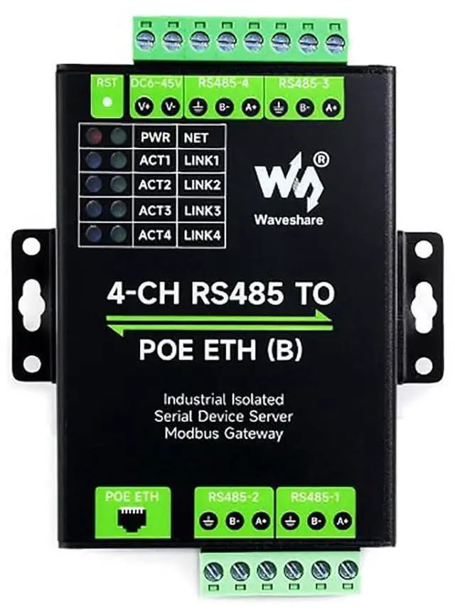 Main image of 4-Ch RS485 to RJ45 Ethernet Serial Server 4 Channels RS485 Independent Operation Modbus Gateway with POE Function Industrial Isolated Serial Module Bi-Directional Transmission