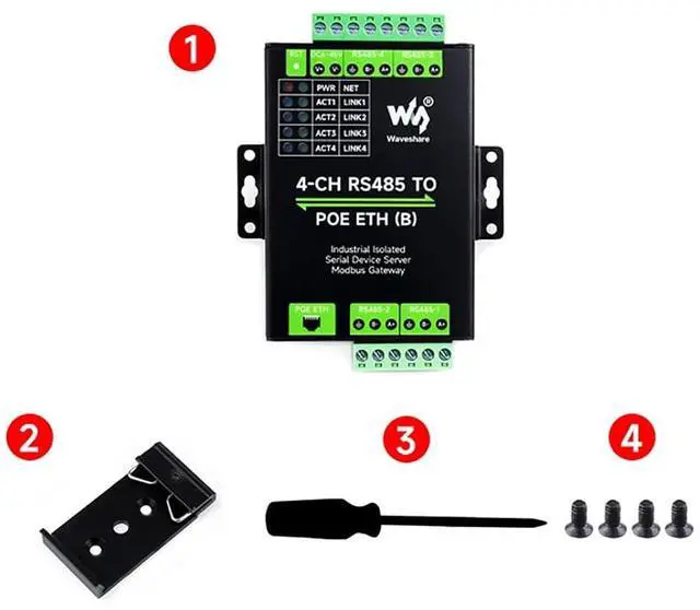 Alt view image 2 of 7 - 4-Ch RS485 to RJ45 Ethernet Serial Server 4 Channels RS485 Independent Operation Modbus Gateway with POE Function Industrial Isolated Serial Module Bi-Directional Transmission