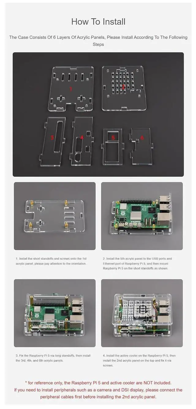 Alt view image 7 of 7 - for Raspberry Pi 5 Clear Acrylic Case Transparent Case Supports Installing with Official Active Cooler