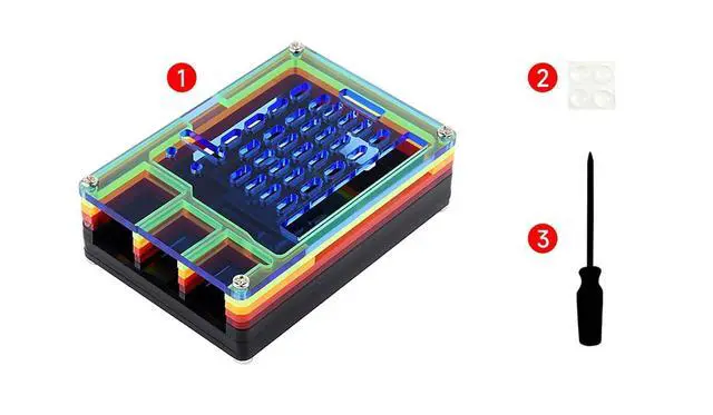 Alt view image 3 of 5 - Rainbow Acrylic Case for Raspberry Pi 5 Supports Installing with Official Active Cooler Colorful Translucent Acrylic Case
