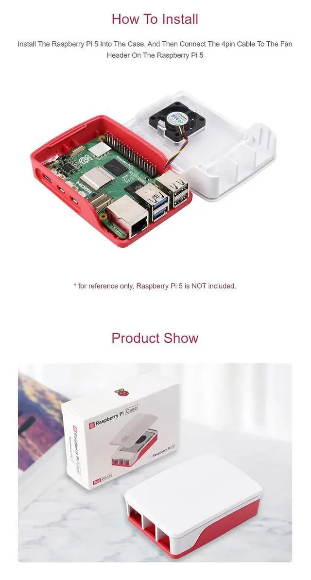 Alt view image 6 of 6 - Official for Raspberry Pi Case Fits Raspberry Pi 5 with Built-in Cooling Fan Red/White Color Precise Openings for Connecting