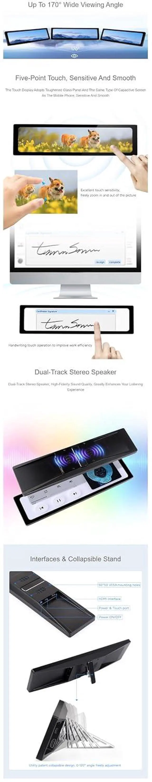 Alt view image 6 of 7 - 11.9 Inch IPS Display 320×1480 Toughened Glass Panel PC Side Monitor for Raspberry Pi/Jetson Nano/PC HDMI Interface Hi-Fi Speaker with Metal Case
