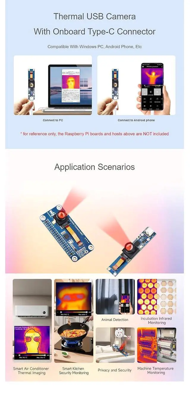 Alt view image 6 of 7 - Long-Wave IR Thermal Imaging Camera Module for Raspberry Pi 80×62 Pixels 45°FOV Type-C Port