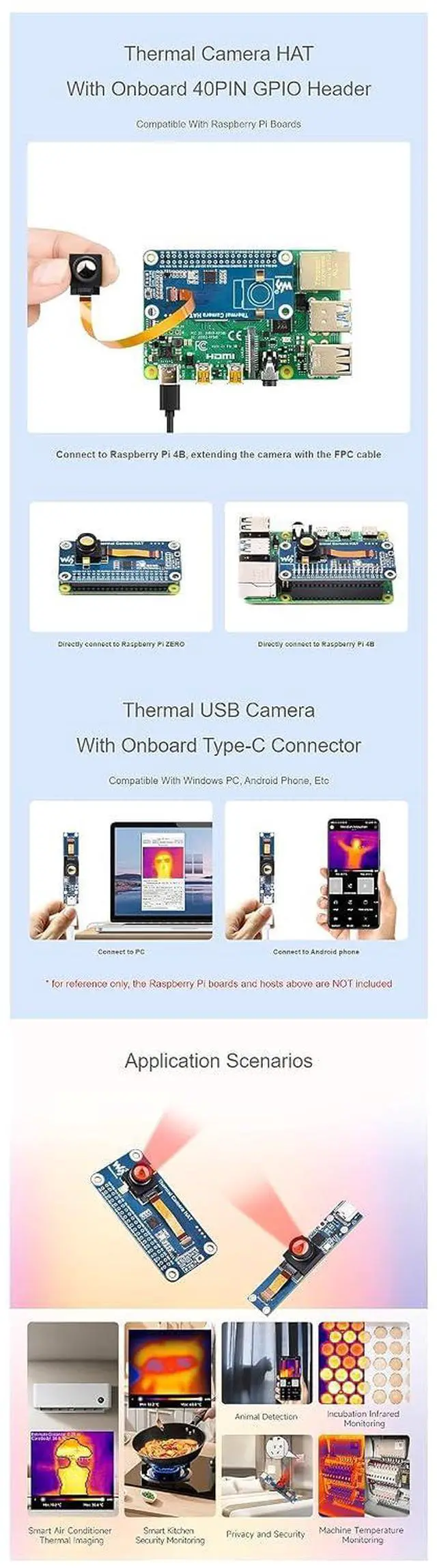 Alt view image 6 of 7 - Long Wave IR Thermal Imaging Camera Module for Raspberry Pi 80×62 Pixels 45°FOV with 40PIN GPIO Header Motion Detection
