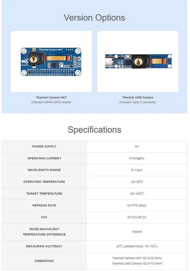 Alt view image 5 of 7 - Long Wave IR Thermal Imaging Camera Module for Raspberry Pi 80×62 Pixels 45°FOV with 40PIN GPIO Header Motion Detection