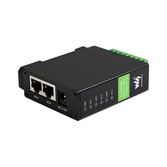Alt view image 2 of 7 - Industrial Serial Module 2-Ch RS485 to RJ45 Ethernet Serial Server Dual ETH Ports POE Network Port Bi-Directional Transparent Transmission