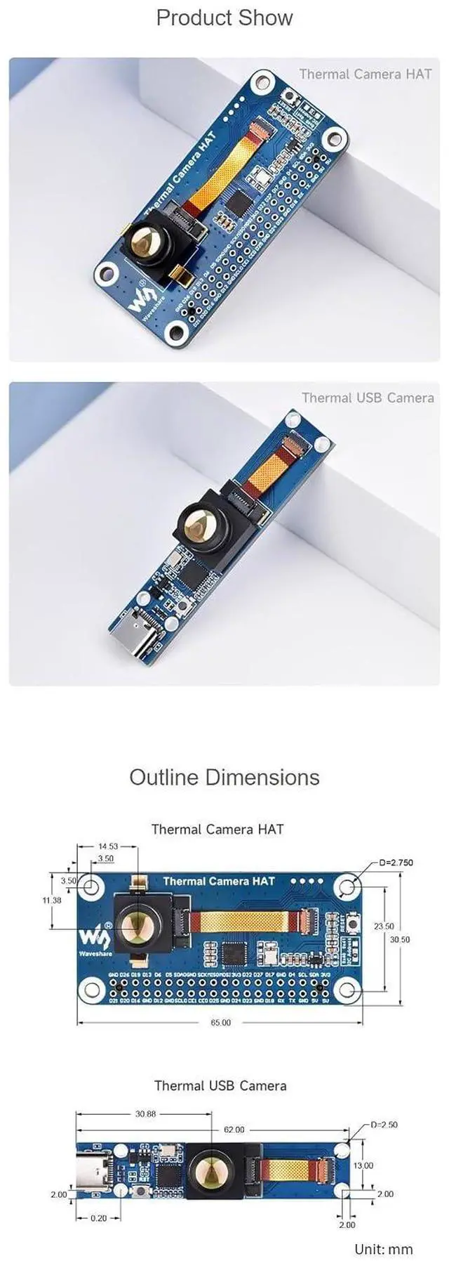 Alt view image 7 of 7 - Long Wave IR Thermal Imaging Camera Module for Raspberry Pi 80×62 Pixels 45°FOV with 40PIN GPIO Header Motion Detection