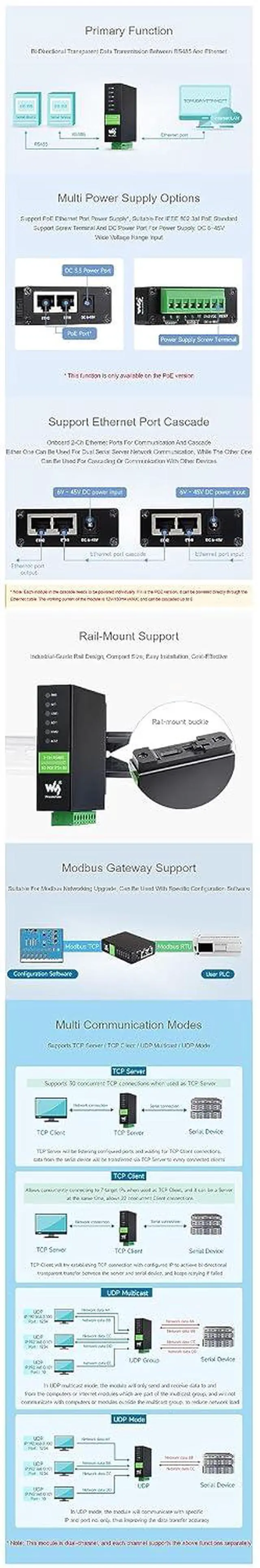 Alt view image 5 of 7 - Industrial 2-Ch RS485 to RJ45 Ethernet Serial Server Dual ETH Ports Dual Channels RS485 Independent Operation Bi-Directional Transparent Transmission