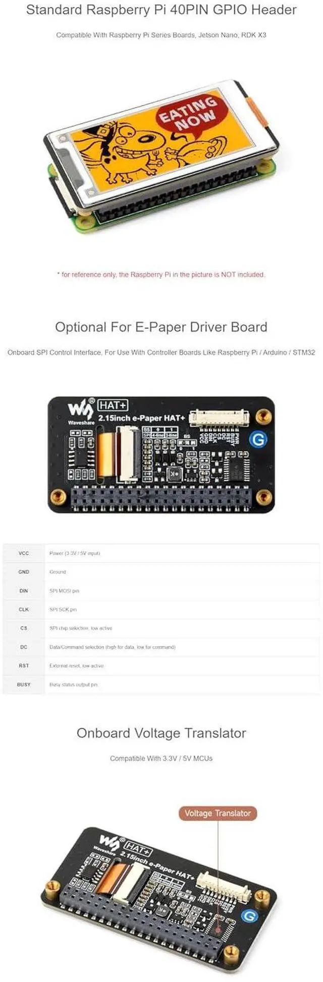 Alt view image 6 of 7 - 2.15 Inch e-Paper Display HAT+ (G), E-Ink Screen 296x160, Red/Yellow/Black/White, SPI Interface, Fits Raspberry Pi Boards/Jetson Nano/Arduino/STM32/RDK X3