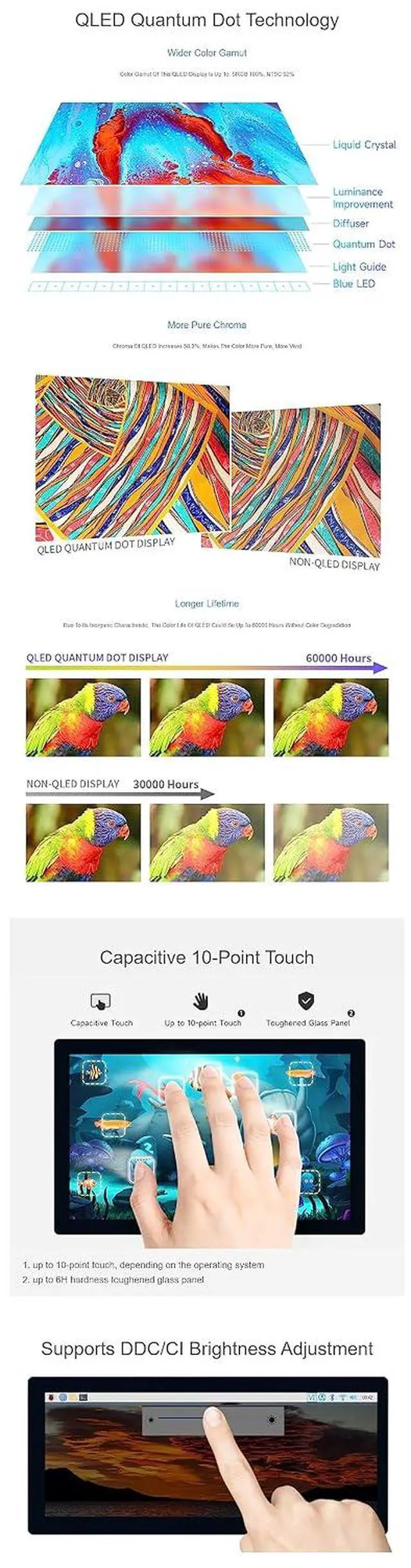 Alt view image 5 of 7 - 9 Inch QLED Quantum Dot Display for Raspberry Pi/Jetson Nano/Core3566/PC 1280×720 HDMI Interface 178° Wide Viewing Angle Wide Color Gamut