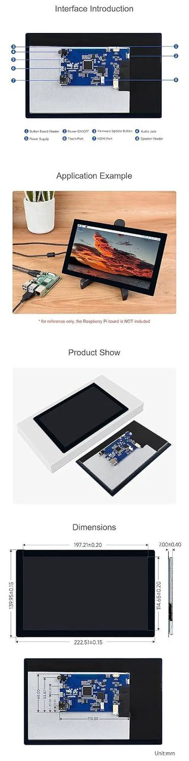 Alt view image 6 of 7 - 9 Inch QLED Quantum Dot Display for Raspberry Pi/Jetson Nano/Core3566/PC 1280×720 HDMI Interface 178° Wide Viewing Angle Wide Color Gamut