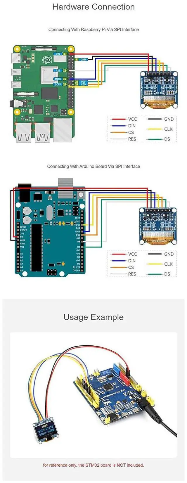 Alt view image 6 of 7 - 0.96 Inch OLED Display Module for Raspberry Pi 4B+ 4B 3B+ 3B 2B+ Zero W WH 2W Ardui STM32 28×64 SPI / I2C Communication Yellow & Blue Color (White)