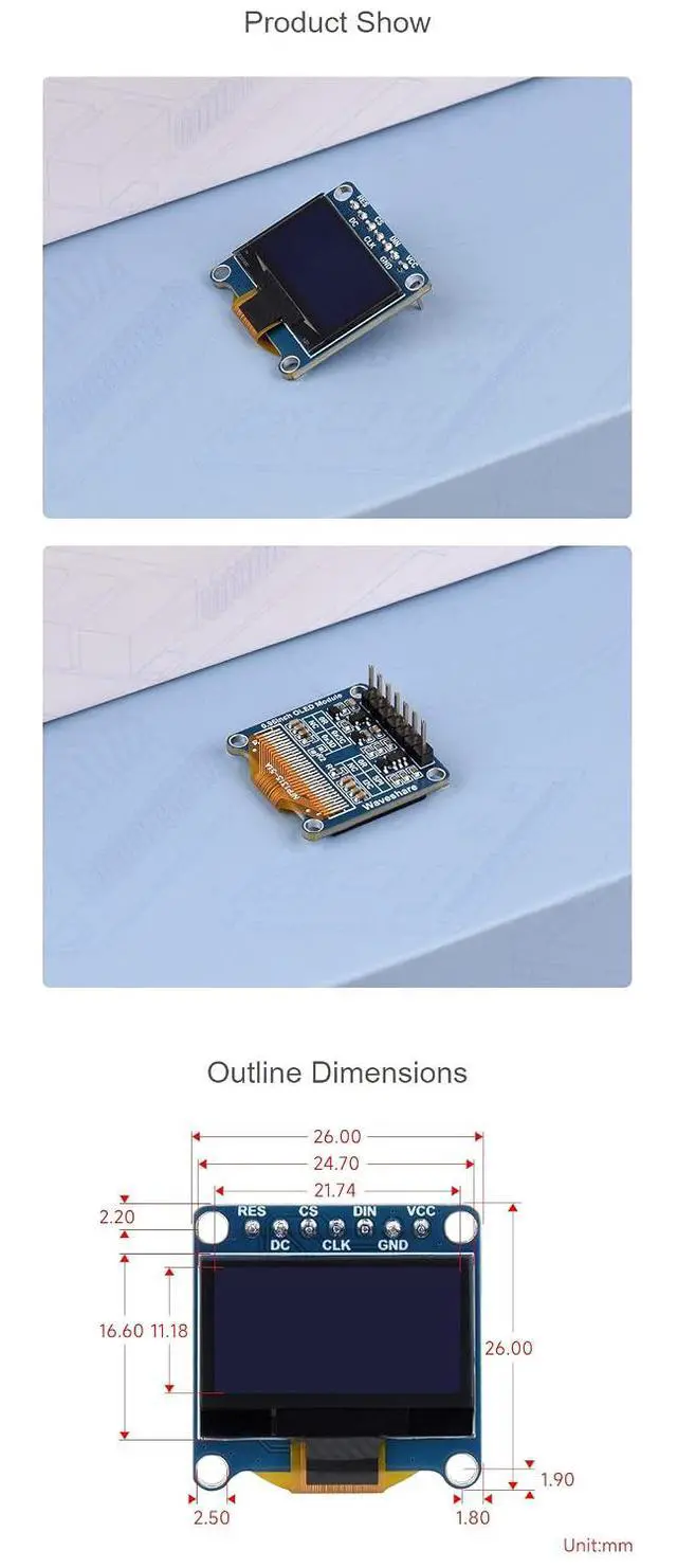 Alt view image 7 of 7 - 0.96 Inch OLED Display Module for Raspberry Pi 4B+ 4B 3B+ 3B 2B+ Zero W WH 2W Ardui STM32 28×64 SPI / I2C Communication Yellow & Blue Color (White)