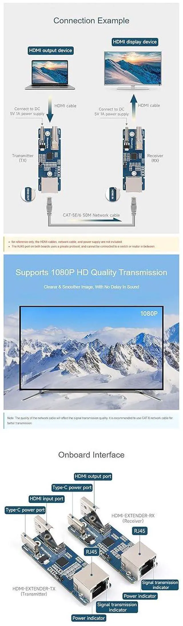 Alt view image 6 of 7 - HDMI Signal Extender 1080P High-Definition & Lossless Transmission Up to 50m Long Transmission Distance Via CAT-5E/6 Network Cable