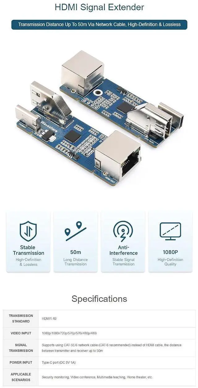 Alt view image 5 of 7 - HDMI Signal Extender 1080P High-Definition & Lossless Transmission Up to 50m Long Transmission Distance Via CAT-5E/6 Network Cable