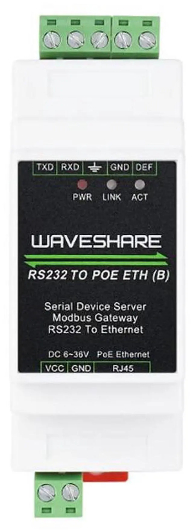 Main image of Industrial Serial RS232 to RJ45 Ethernet Server Module with POE Function TCP/IP to Serial Rail-Mount Support