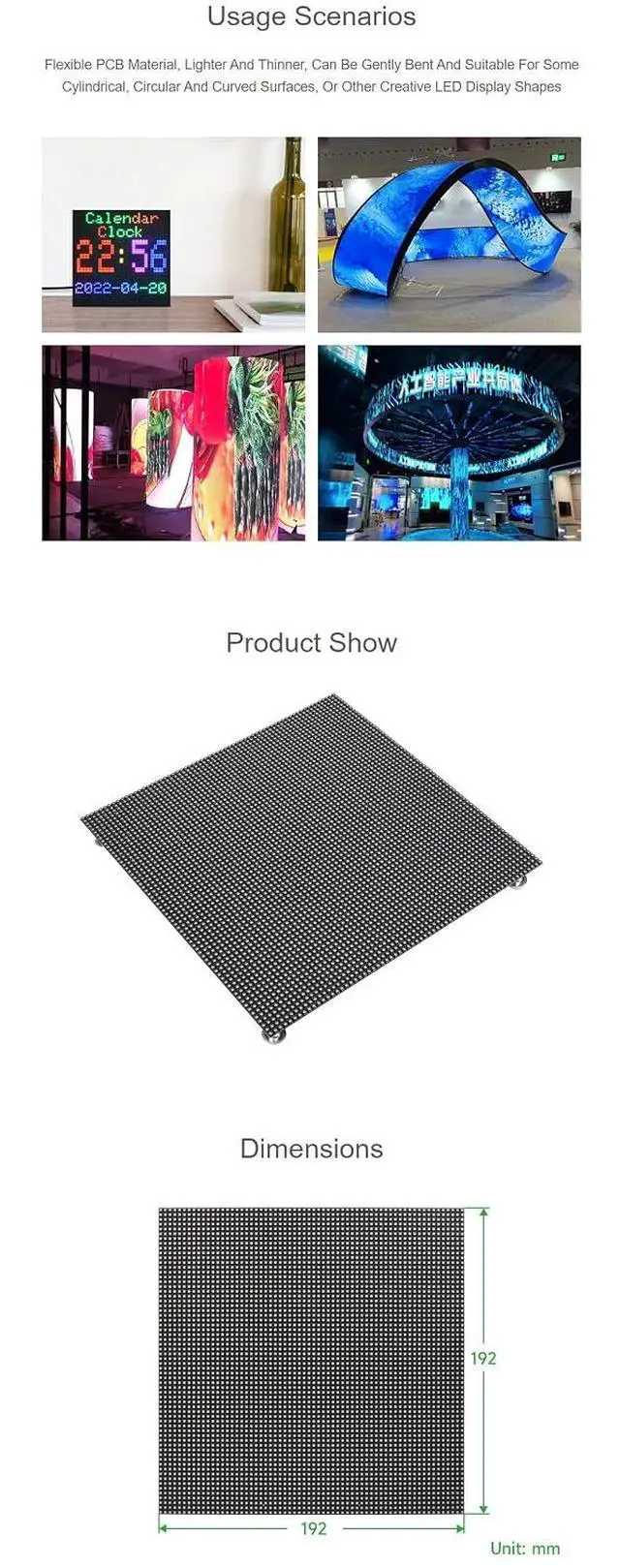 Alt view image 7 of 7 - Flexible RGB LED Matrix Panel Full-Color 64×64 for Raspberry Pi 4B+ 4B 3B+ 3B 2B+ Zero W WH Pico ESP32 Ardui 3mm Pitch Adjustable Brightness and Bendable PCB