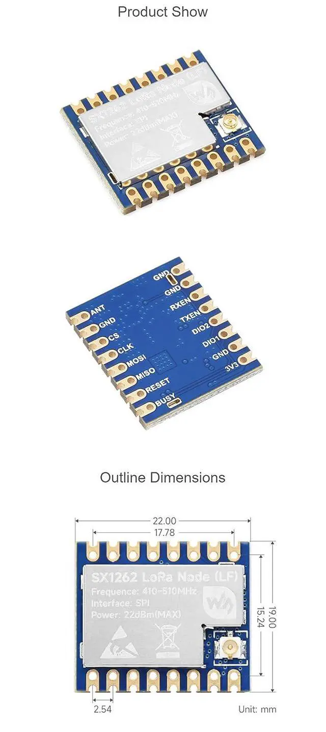 Alt view image 6 of 6 - Core1262 LF LoRa Module for for Raspberry Pi Pico, Onboard SX1262 Chip, Suitable for Sub-GHz Band, Long-Range Communicate