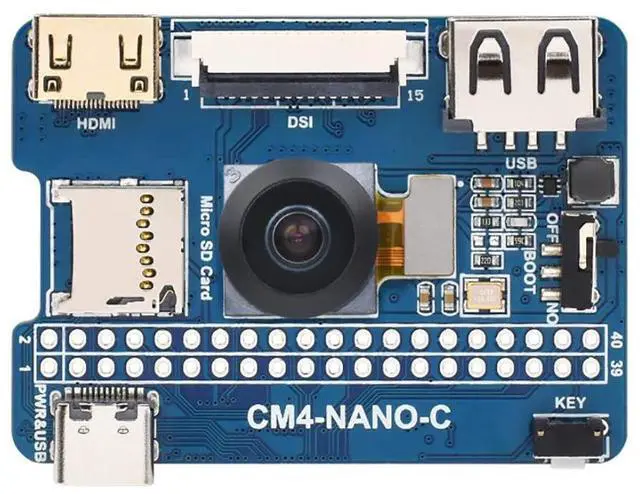 Main image of Nano Base Board C Version for Raspberry Pi Compute Module 4 Lite/eMMC (CM4 not Include), with 8MP 160°FOV Camera, Same Size As The CM4