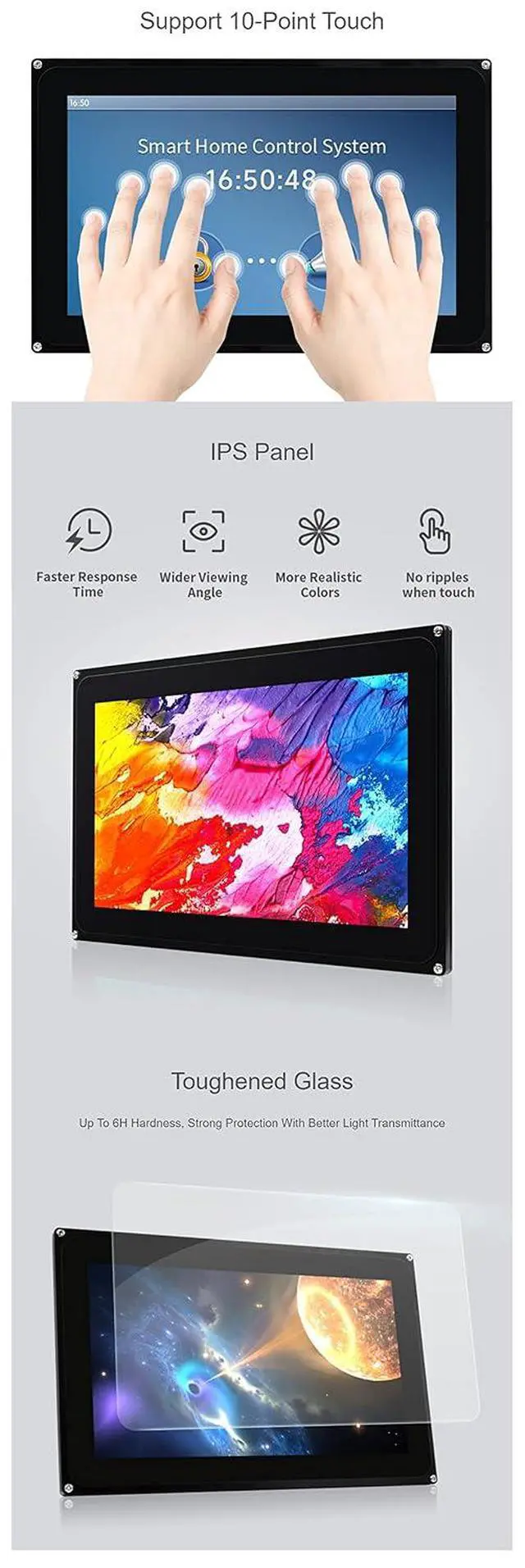 Alt view image 5 of 7 - 10.1inch Capacitive Touch LCD (F), IPS Panel, Use GT7385 Touch Controller, 1024 × 600 Pixel, RGB Interface, Support 10-Point Touch